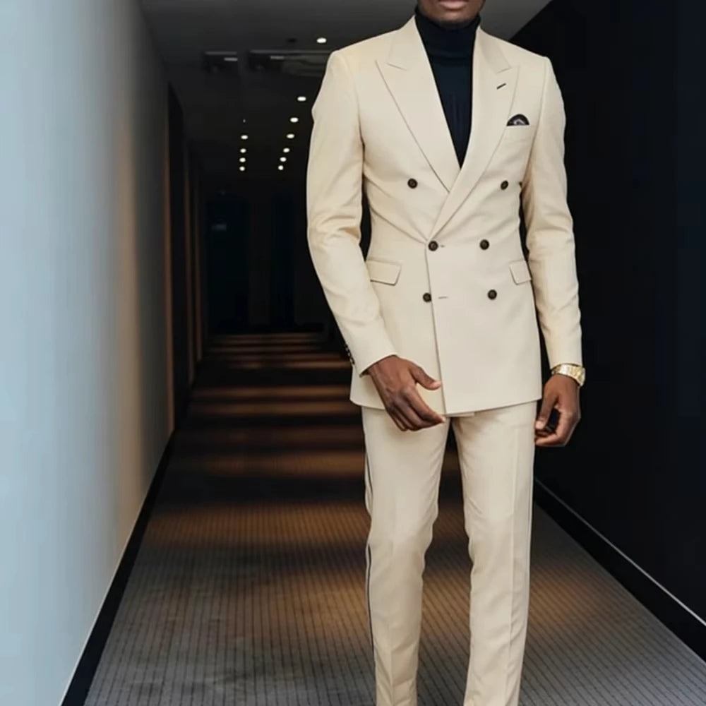 Double-Breasted Smoking for Daily Purple Two-Piece Men's Suit with Peak Lapel Graduation Party Wedding Jacket Casual Wear
