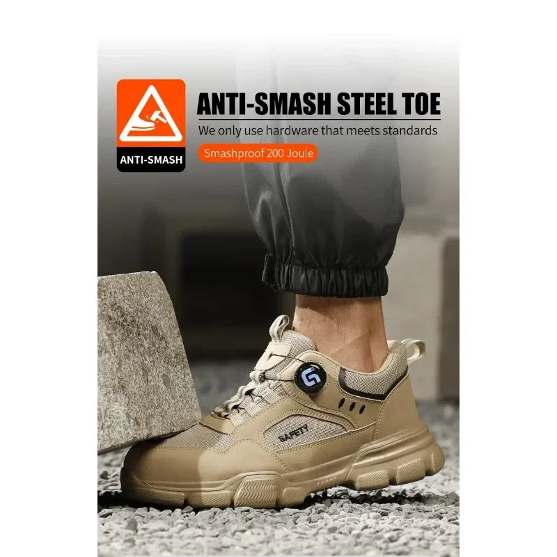 Men's Lightweight Safety Shoes Steel Toe Breathable Anti-Smashing Comfortable Puncture Resistant Work Footwear