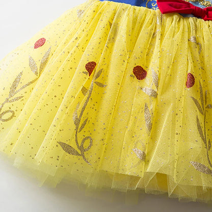 Girls' Classic Princess Style Dance Dress, Yellow Blue and Red Color Matching Halloween Costume Dress Size 100-140