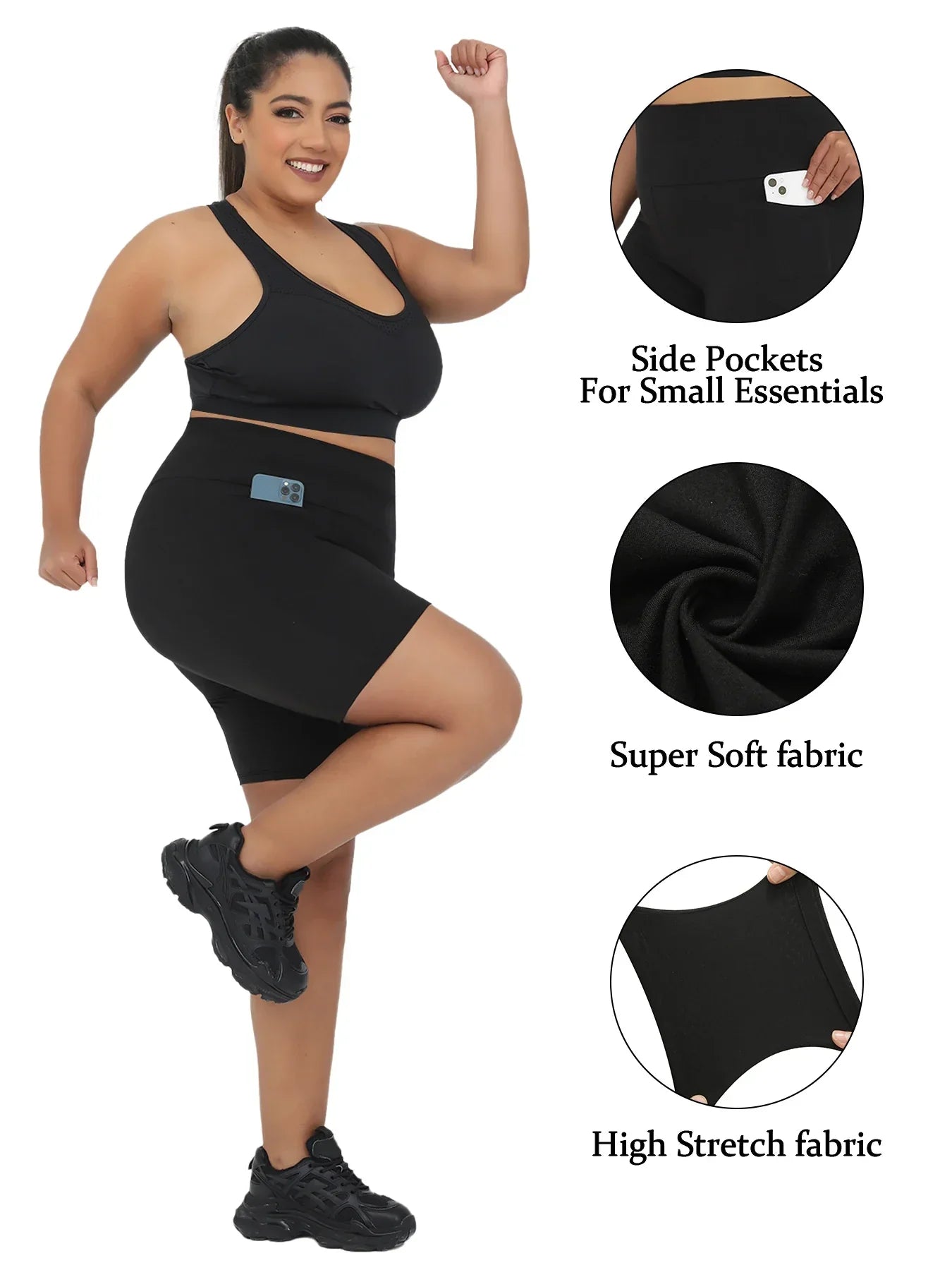 Plus Size High Waisted Biker Shorts For Women With Pockets Super Soft Tummy Control No See Through Workout Running Yoga
