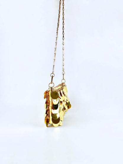 Trendy and cool gold glitter chain, women's fashionable and simple texture, horizontal square bag, personalized bag