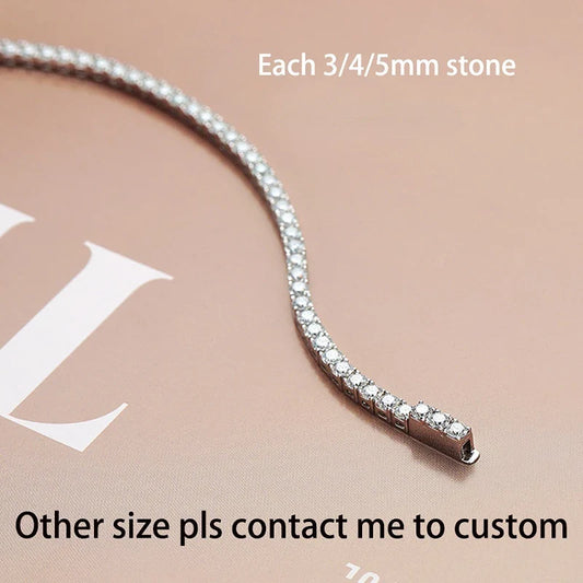 18k Plated 2-5mm Real Moissanite Tennis Bracelet for Women Spring Clasp S925 Sterling Silver Jewelry Men's Bracelet
