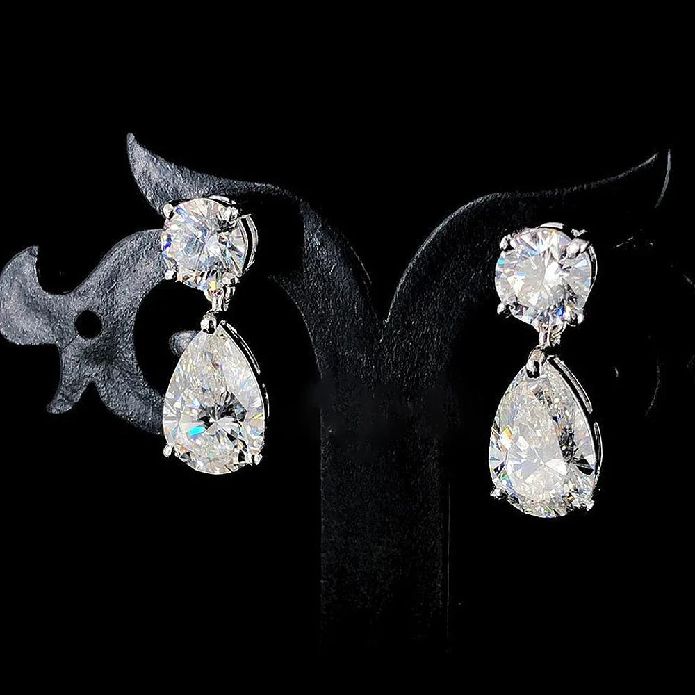 Certified Pear/Round Cut Moissanite Diamond Drop Earrings for Women 100% 925 Sterling Silver Waterdrop Shape Stud Earring