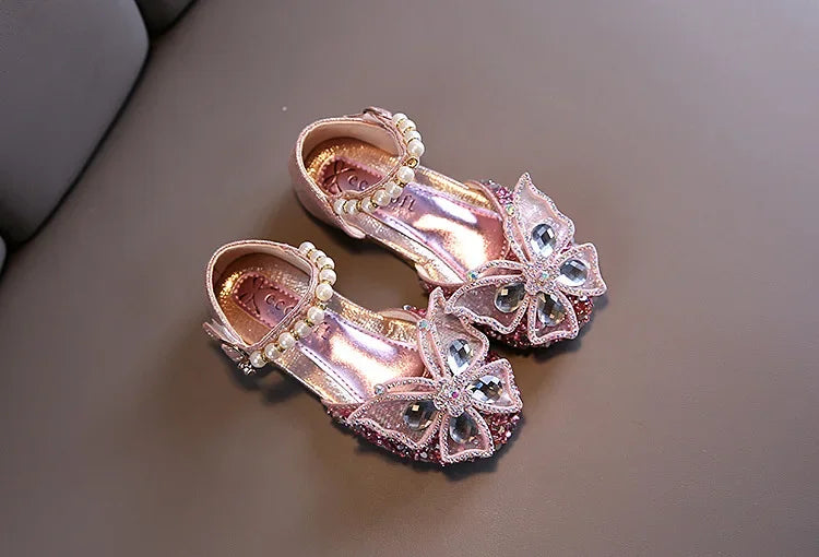 Kids Sandals for Girls Spring Summer Children Rhinestone Butterfly Dress Flat Sandals Fashion Causal Princess Pearl Single Shoes