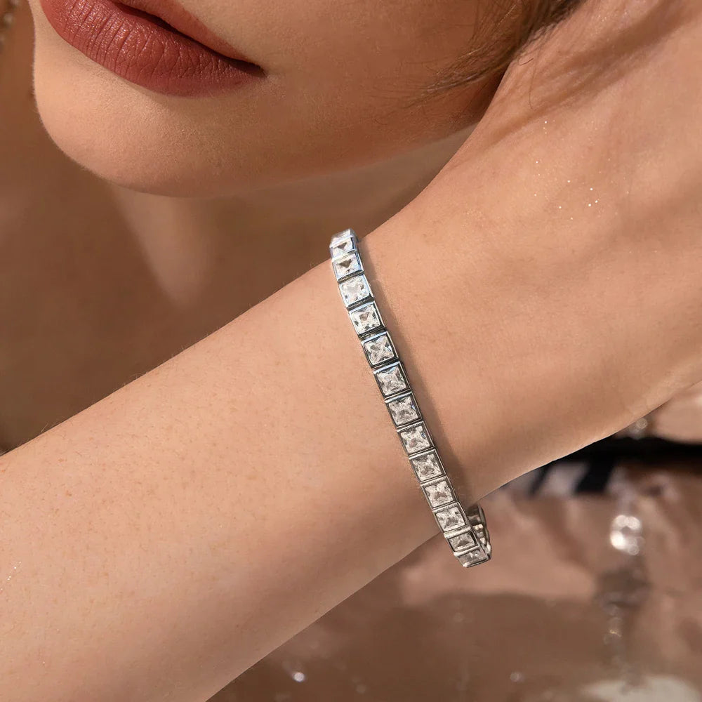 3/4mm Princess Cut  Moissanite Tennis Bracelets for Women Men 925 Silver Square Diamond Bezel Set Unisex BraceletCertified