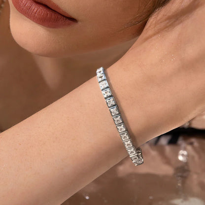 3/4mm Princess Cut  Moissanite Tennis Bracelets for Women Men 925 Silver Square Diamond Bezel Set Unisex BraceletCertified