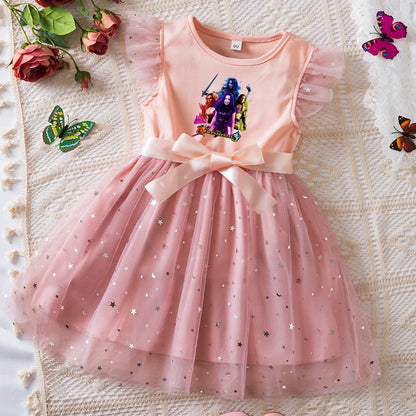 Girls Sequin Tutu Dress with Bow Flutter Sleeves Summer Princess Party Outfit for Toddler Kids 2-6 Years