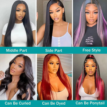 40 Inch 13x6 Hd Lace Frontal Wig 200% Density Brazilian Straight 13x4 Lace Front Human Hair Wigs Natural Hairline Bleached Knots