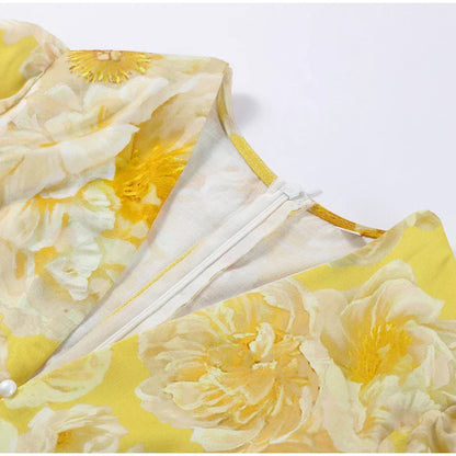 Backless Party Dress Women Elegant 3D Flower Print Sling Lace Up Ruffle A-line Mini Evening Dresses Female 2025 Summer Swimwears