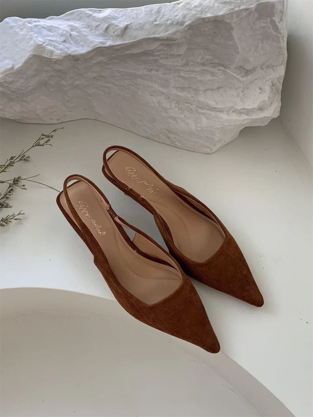 Women Sandals Pointed Toe Elegant Low-heel Shoes Summer Fashion Slingback Woman Mules Shoes Pumps Dress Shoes