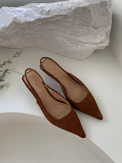 Women Sandals Pointed Toe Elegant Low-heel Shoes Summer Fashion Slingback Woman Mules Shoes Pumps Dress Shoes