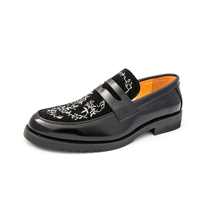 Green Embroidered Man Formal Shoes Autumn Men's Loafers Shoes High Quality Casual Leather Shoes for Men chaussure hommes cuir
