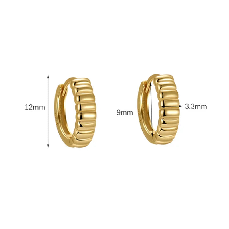 925 Sterling Silver Minimalist Geometry Pleated Huggies Ear Buckle for Women Fashion French Party Hoop Earring Jewelry