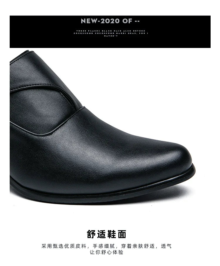 Dress Shoes Man Thick Heel Brogue Leather Men Wedding Party Social Shoe Male Business Casual White Platform Formal Shoes For Men