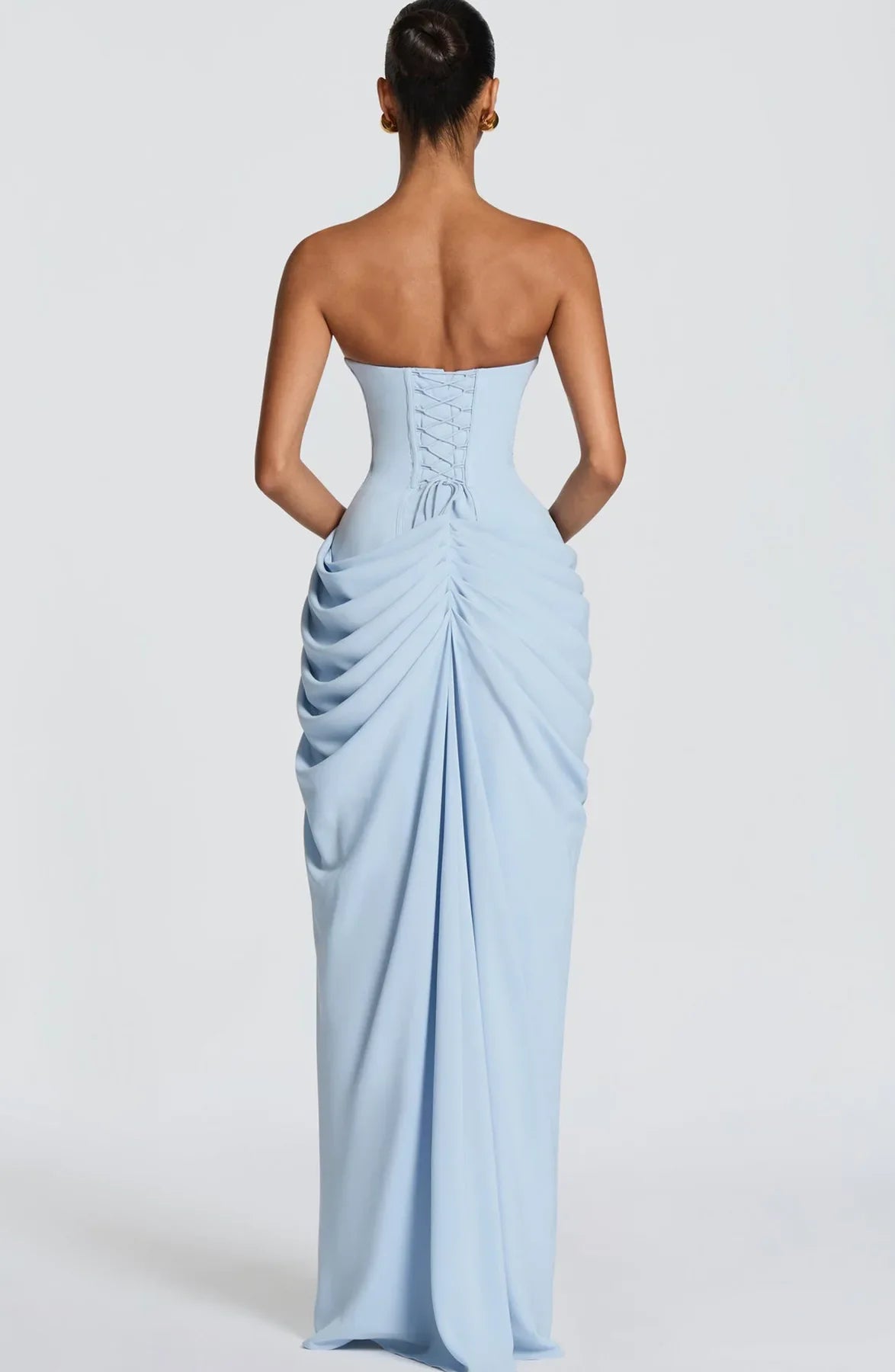 Women Sexy Solid Pleated Strapless Dress Lady Chic Off-shoulder Backless High Waist Split Dresses 2026 New Evening Party Gown