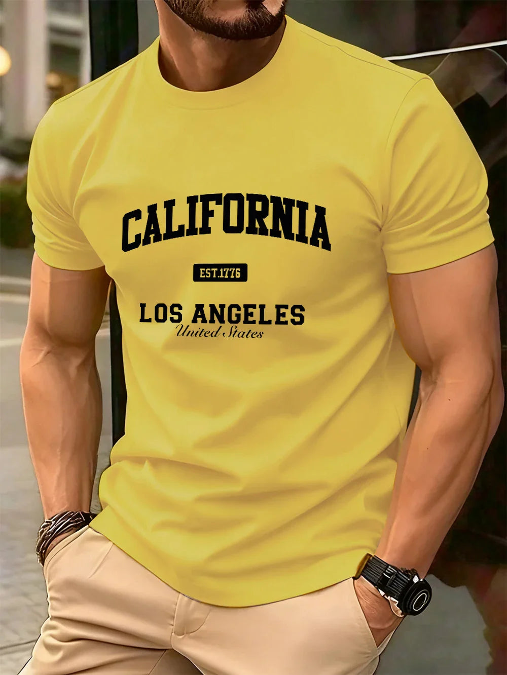 California Los Angeles Prints Mens T-Shirt Cotton Summer Short Sleeve Tops Soft Oversized O-Neck T Shirt Casual Male Clothes