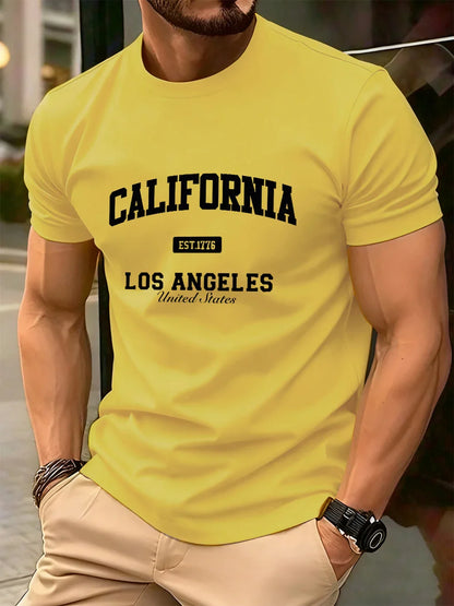 California Los Angeles Prints Mens T-Shirt Cotton Summer Short Sleeve Tops Soft Oversized O-Neck T Shirt Casual Male Clothes