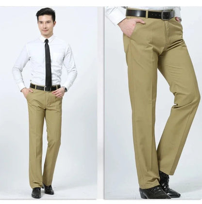 Mens 100% Cotton Summer Thin Pants Autumn Suit Pant Slacks High Waist Straight Loose Bland Solid Business Casual Pants Gozbkf