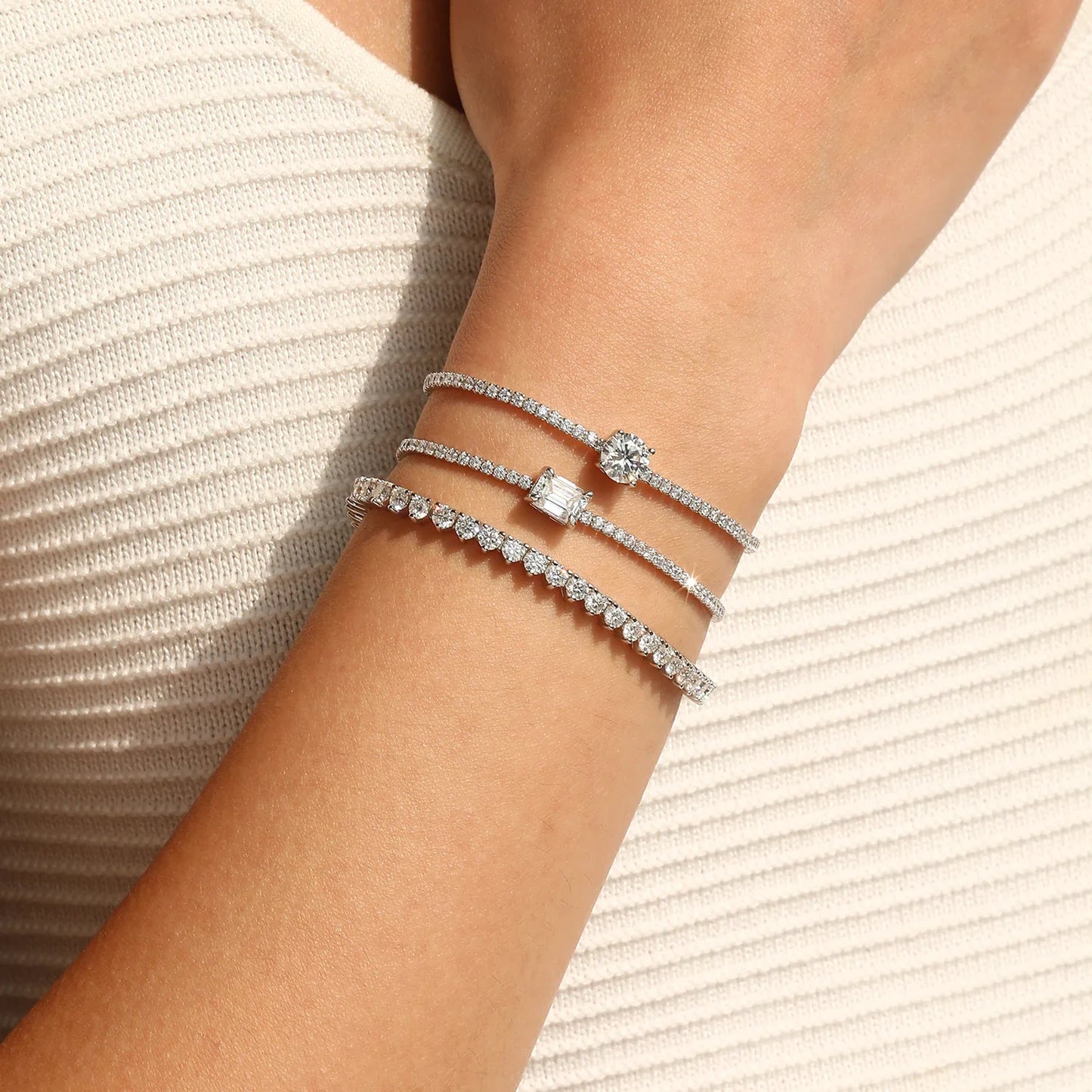 1CT Emerald Cut D Color Moissanite Tennis Bracelet 925 Sterling Silver Wedding Elegant Bracelets For Women Daily Jewelry