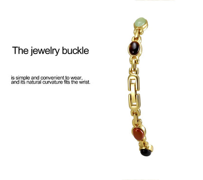 Women's watch Vintage Natural Colorful Jade Bracelet Wristwatches Clock,Luxury Elegant Small Oval Dial Quartz Watch Waterproof