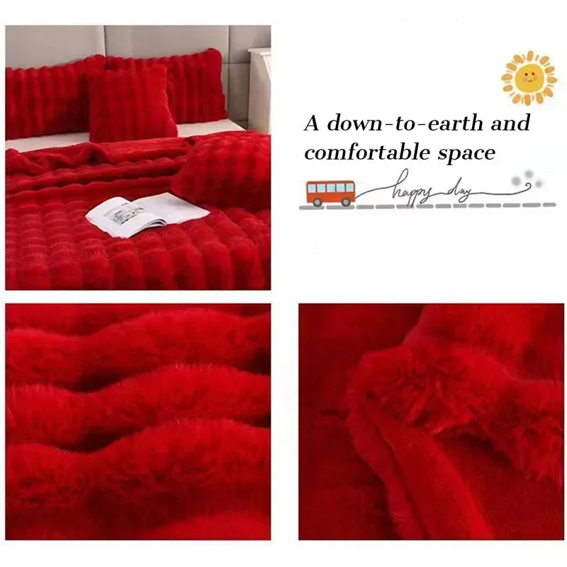 Cozy Rabbit Hair Bubble Velvet Blanket for Napping Soft Fuzzy Plush Bed Cover Sofa Throw Blanket All Season Warmth