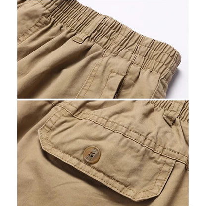 Mens Casual Pants With Zipper Pockets Cotton High Quality 2023 Summer Autumn Stretchable Waist Sports Work Utility Trousers
