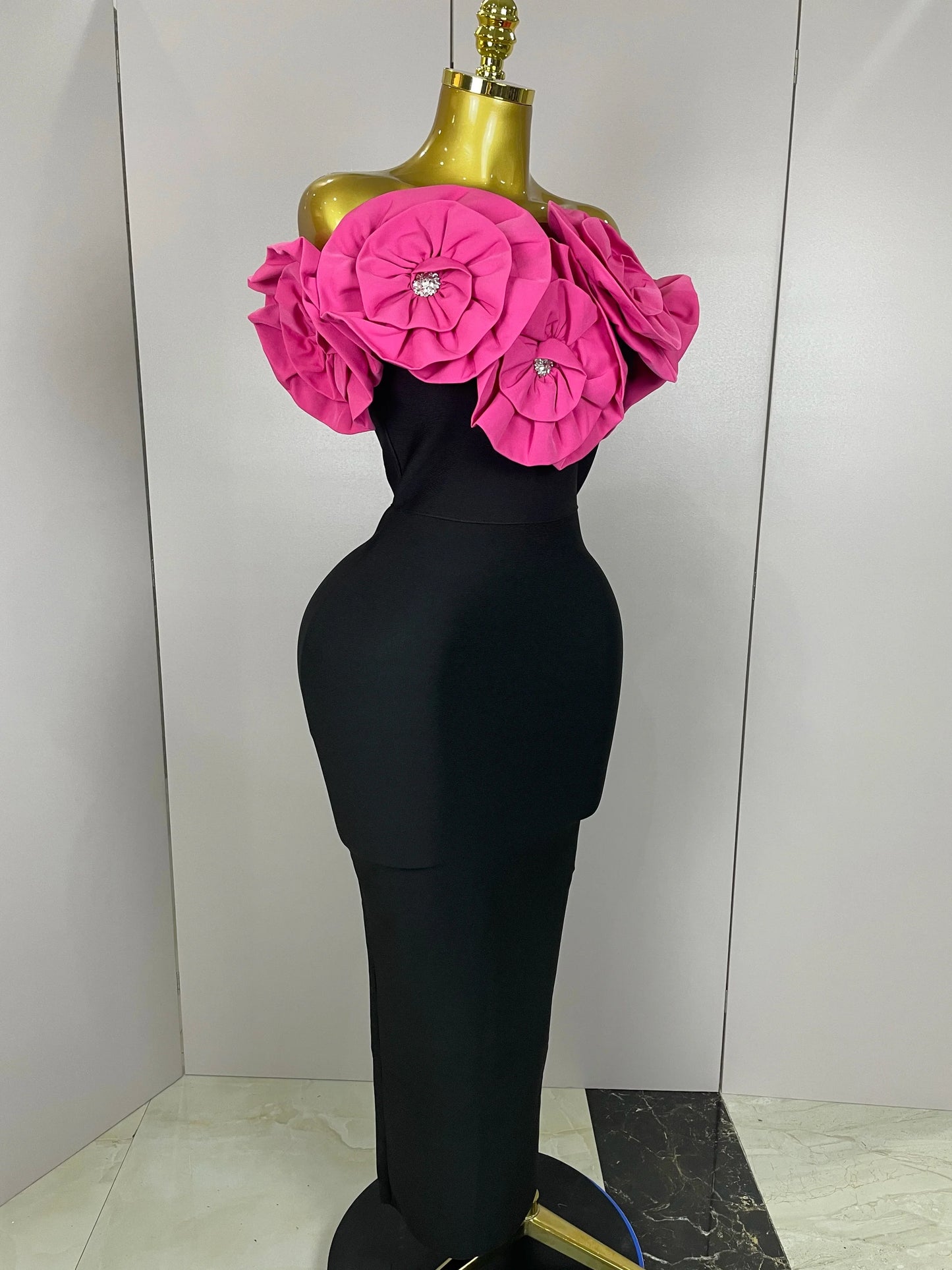 Red Flowers Sexy Off The Shoulder Ankle Lenght Bandage Dress Woman Birthday Party Vestido Wedding Party Outfit