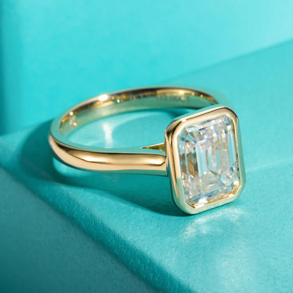3ct Emerald Cut D Color Moissanite Engagement Ring Yellow Color 925 Sterling Silver Rings For Women Jewelry Wholesale