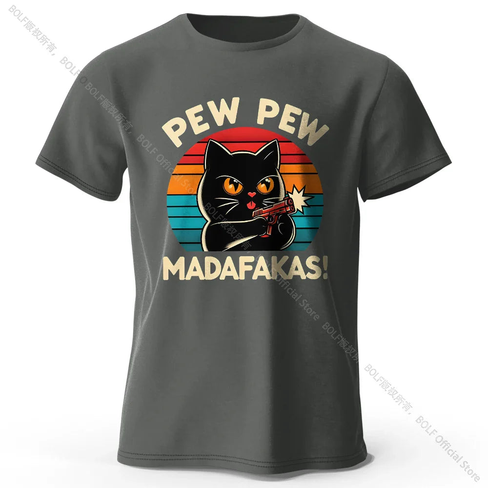 Cute Hand-Drawn Cat Doodle Print 100% Cotton T-Shirt, Ultra Soft Round Neck Short Sleeve Tee for Men & Women