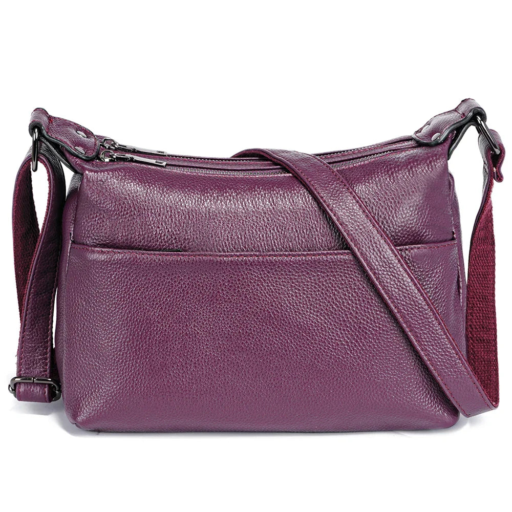 Elegant Genuine Leather Women's Shoulder Bag Trendy Crossbody Messenger Bag for Ladies Dark Red Blue 100% Satchels Hobo