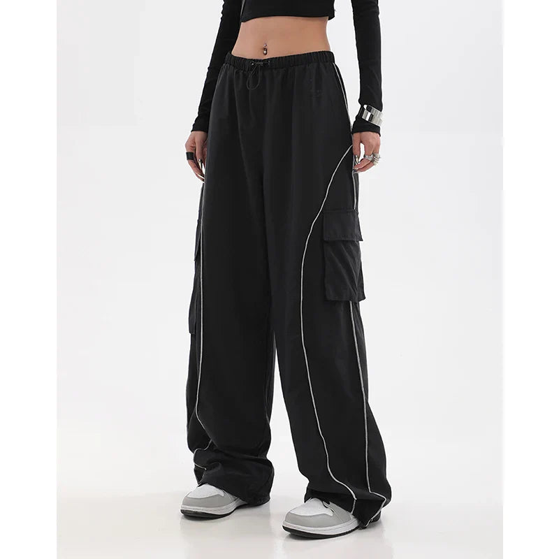 2023 Drawstring Baggy Y2K Cargo Pants Women Low Waist Mopping Sweatpant Trousers Vintage Street Pockets Wide Leg Joggers Pant