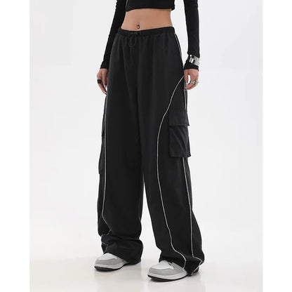 2023 Drawstring Baggy Y2K Cargo Pants Women Low Waist Mopping Sweatpant Trousers Vintage Street Pockets Wide Leg Joggers Pant