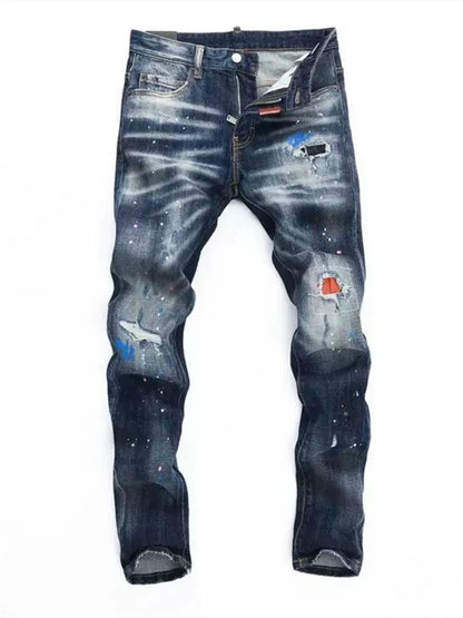 Autumn and Spring New Fashion Trend Retro Ripped Straight Leg Elastic Denim Pants for Men Casual Sports High Quality Jeans