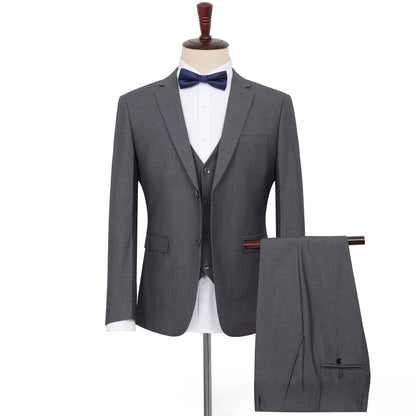 Plus Size Man Suit Set Solid Color Single Breasted Jacket Vest Pants For Host Groom Groomsmen Grey Black Navy 3-Piece Suit Set