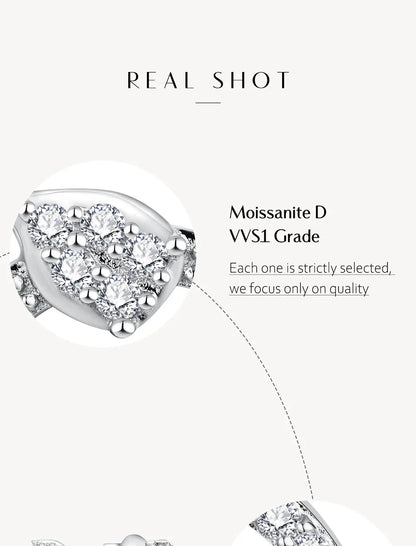 Classic D VVS1 Color Moissanite Stud Earrings for Women Solid 925 Sterling Sliver Engagement Wedding Jewelry Party Gift