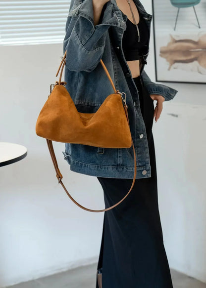 Genuine Leather Fashion Autumn Winter Boston Tote Soft Matte Suede Cow Leather Women's Handbag Shoulder Crossbody Bag For Women