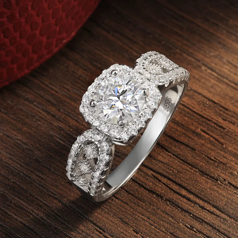 1ct D Color Moissanite Ring for Women GRA Certified Lab Diamond Engagement Wedding Band 925 Sterling Silver Luxury Ring