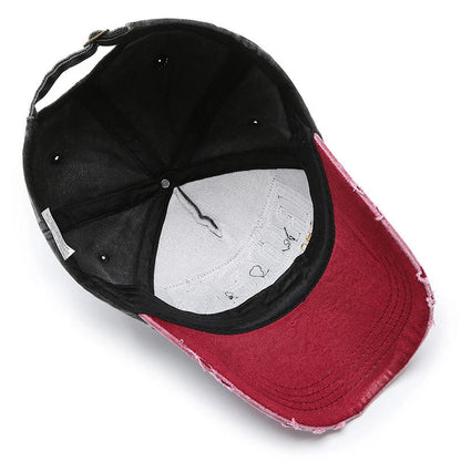 Letters Embroidered Patch Ripped Brushed Washed Distressed Design Style Unisex Cotton Adjustable Baseball Cap