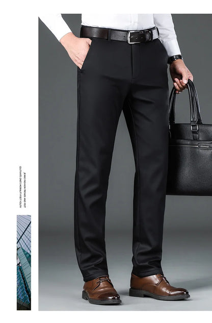Winter New Flannel Thick Men's Casual Pants Fleece Navy Black Business Straight Slim Stretch Warm Plush Trousers Male