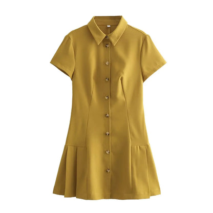 sunmer New Product Women's Fashion Casual Polo Collar Short sleeved Shirt Style Mini Dress
