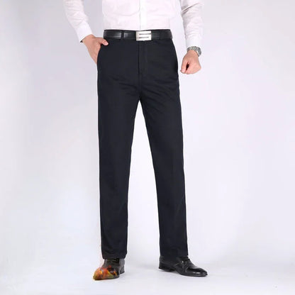 Men's 100% Cotton Summer Thin Pant Autumn Thick Classic Solid Casual Bland High Waist Trousers Business Office Cargo Pants Cheap