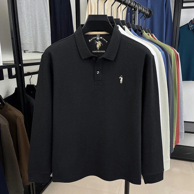 2025 New Cotton Long Sleeved T-shirt for Men, High End Embroidered Little Horse Logo Fashion Autumn/Winter Polo Top