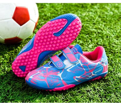 Kids Soccer Shoes HOOK&LOOP Football Sports Shoes Boy Outdoor Non-Slip Training Shoes Child Lightweight Children's Soccer Cleats