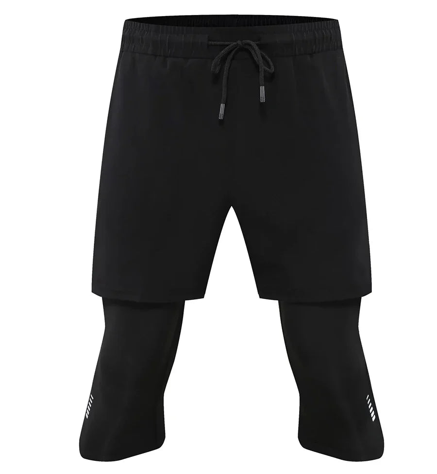 Men Tight Sport 2 In 1 Cropped Pants 2024 Summer Elastic Quick-dry Compression Workout Training Exercise Running Sports Shorts