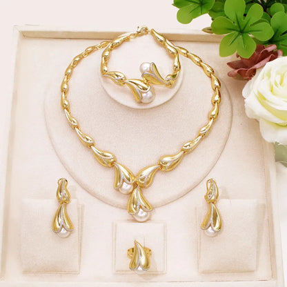 4Pcs Freshwater Pearl Jewelry Set Unique Italy 18K Gold Plated Water Drop Jewellery For Women Wedding Gift 2025 New