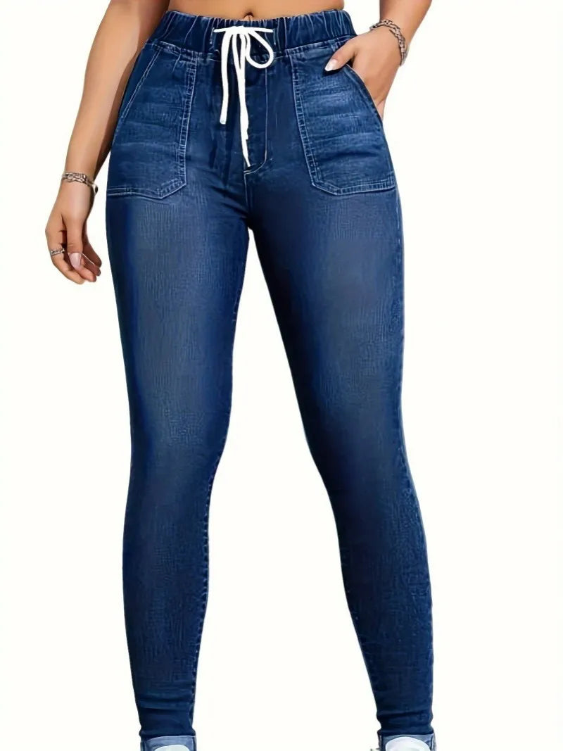 Women's high-waisted skinny jeans with drawstring waist