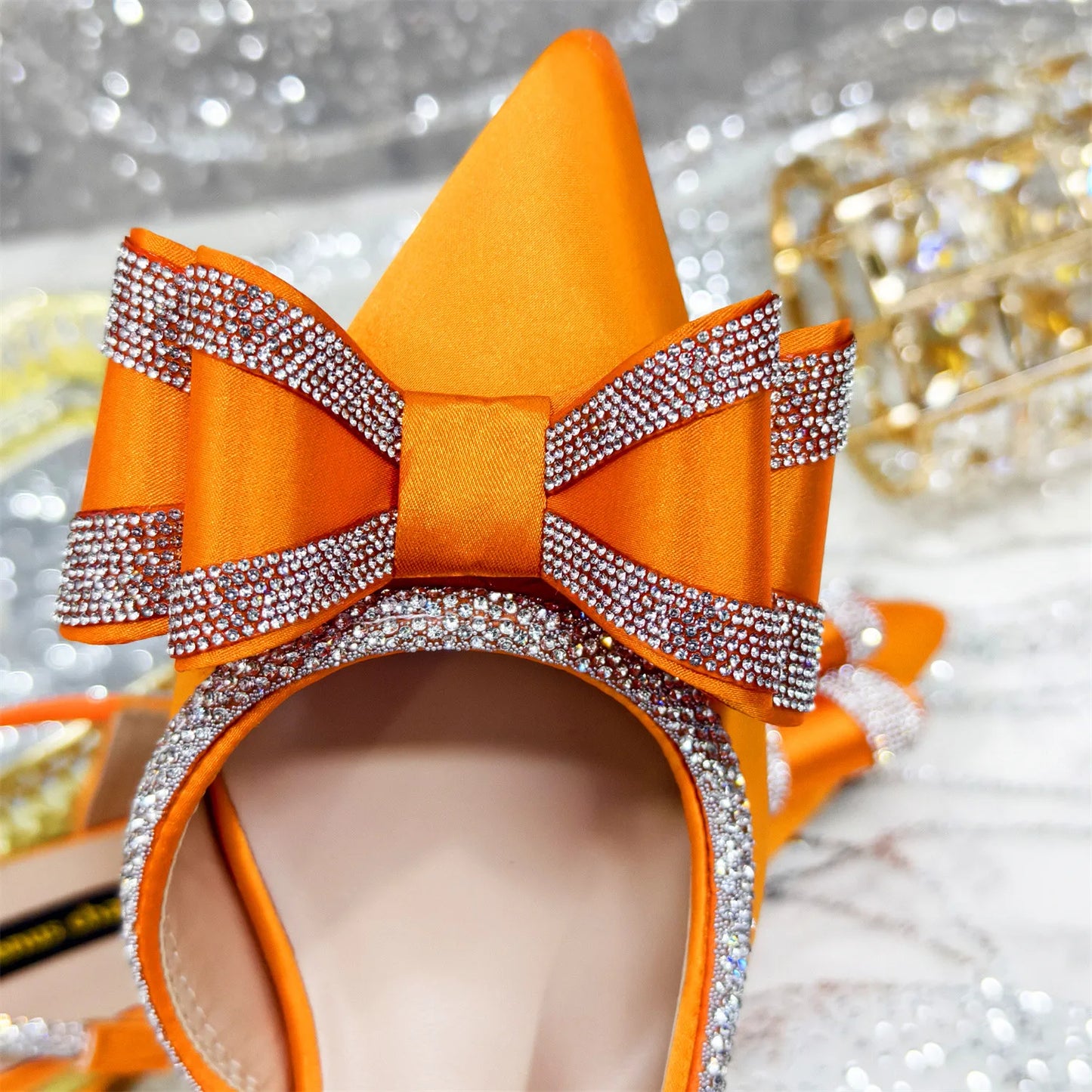 Wonem Shoes And Bags for Party Rhinestone Bow Pointed-Toe Women's High Heels Wedding Shoes