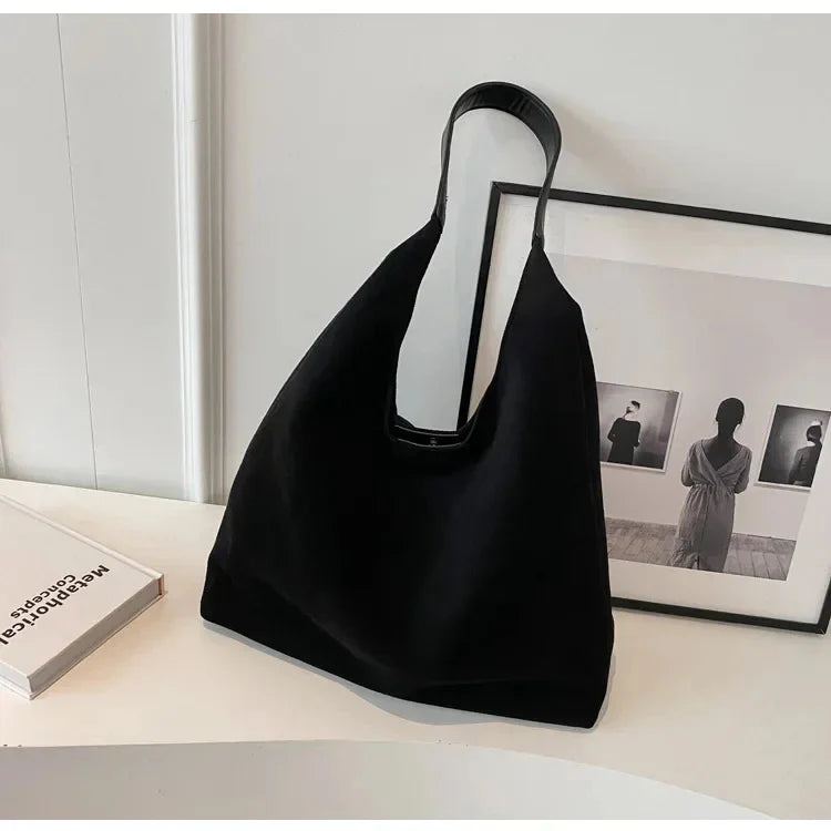 Korean suede bucket bag, women's casual commuting shoulder tote bag, autumn/winter 2025 new underarm set bag