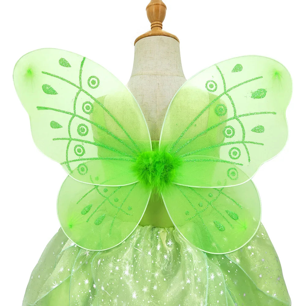 Girls Tinkerbell Fairy Dresses LED Light Up for Girls Costume Kids Cosplay Flower Fairy Princess Clothes Christmas Party Outfit