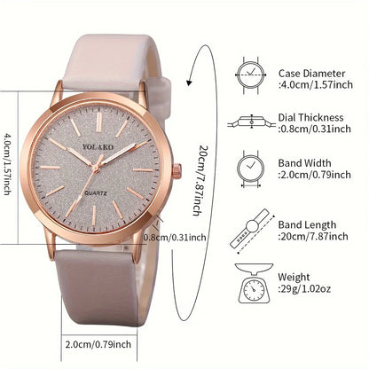 2PCS/Set Women's Watch Shiny Fashion PU Leather Analog Quartz Watches Rose Flower Bracelet
